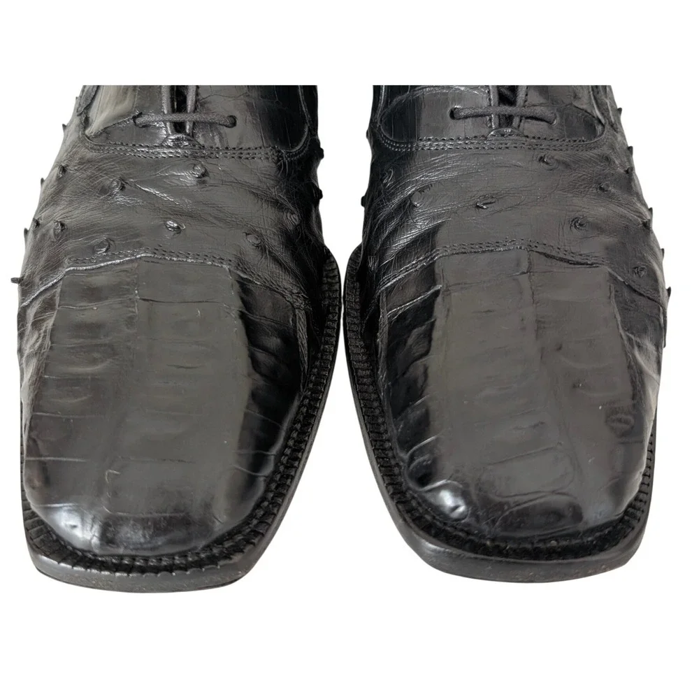 Belvedere Florence Crocodile Ostrich Dress Shoes Men 11M Black Exotic‎ Italian
